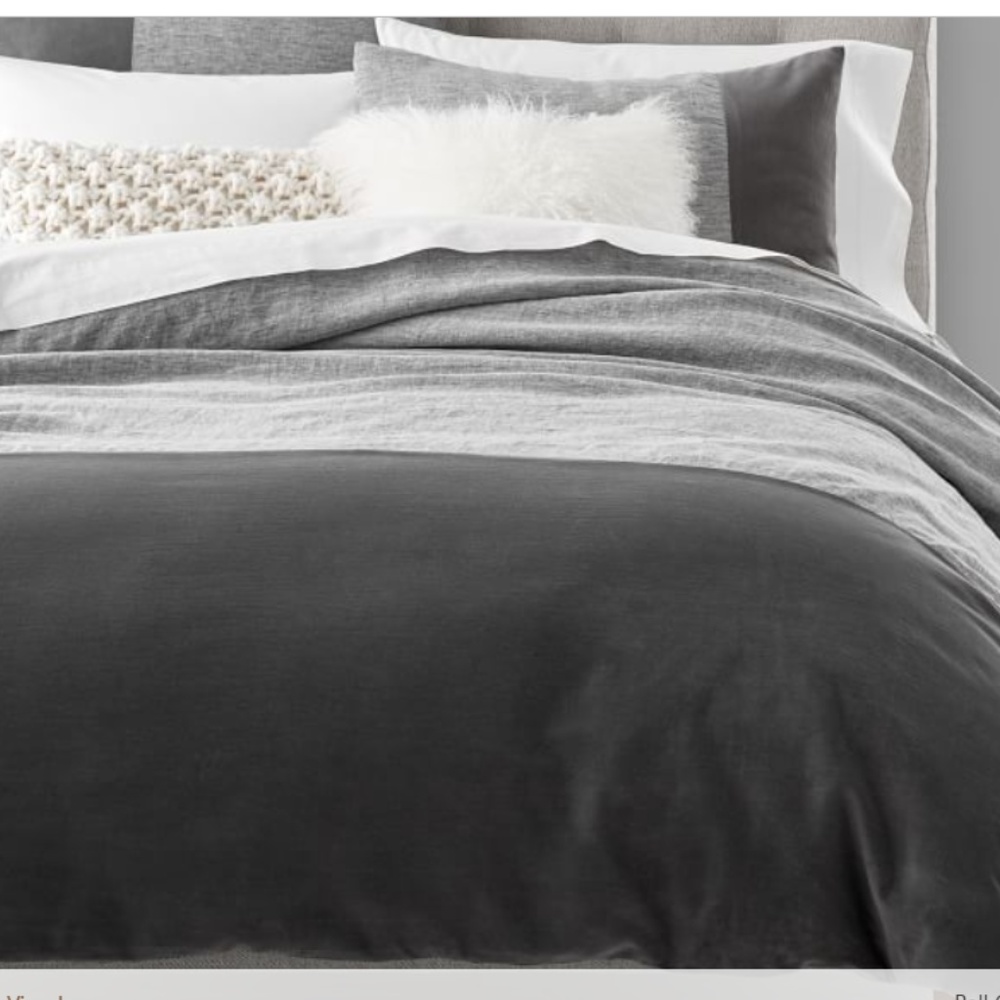 Belgian Linen With Velvet Border Duvet, Full/Queen